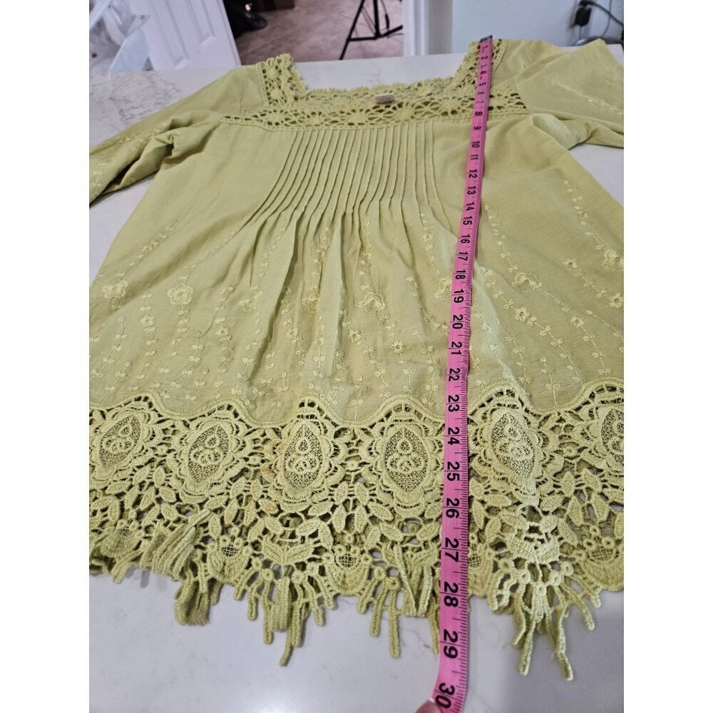 Sundance Crochet Embroidery Tunic Top Medium Green Boho Feminine Romantic - Picture 9 of 10